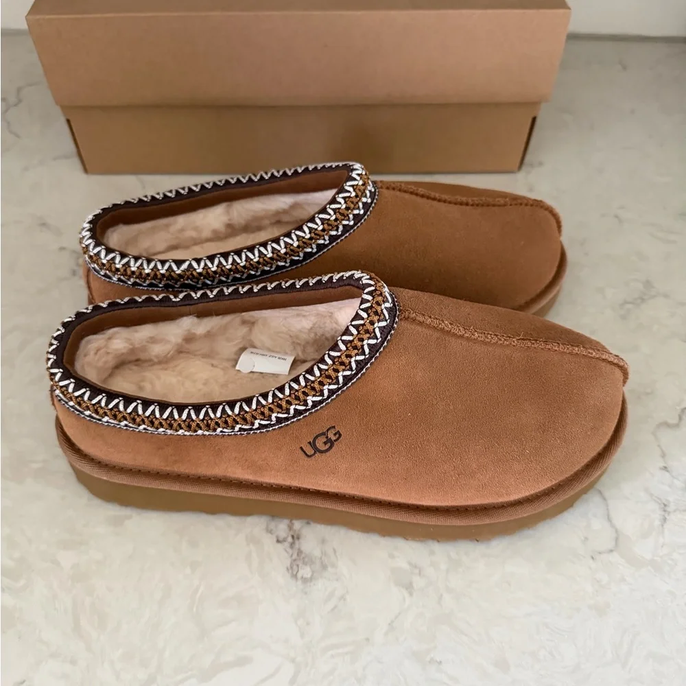 UGG Chestnut Suede Fleece-Lined Slip-On Mules - Picture 2 of 4